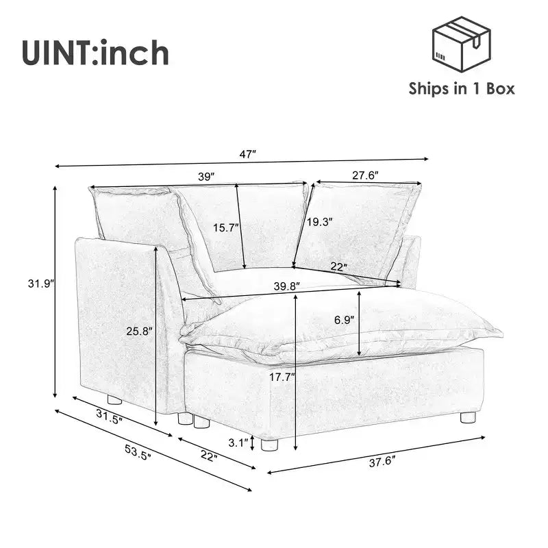Chenille Armchair Sofa with Movable Ottoman, Wide Seat, Curved Armrests and Soft Pillows
