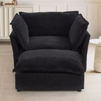 Chenille Armchair Sofa with Movable Ottoman, Wide Seat, Curved Armrests and Soft Pillows