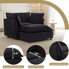 Chenille Armchair Sofa with Movable Ottoman, Wide Seat, Curved Armrests and Soft Pillows