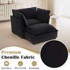 Chenille Armchair Sofa with Movable Ottoman, Wide Seat, Curved Armrests and Soft Pillows