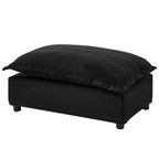 Chenille Armchair Sofa with Movable Ottoman, Wide Seat, Curved Armrests and Soft Pillows