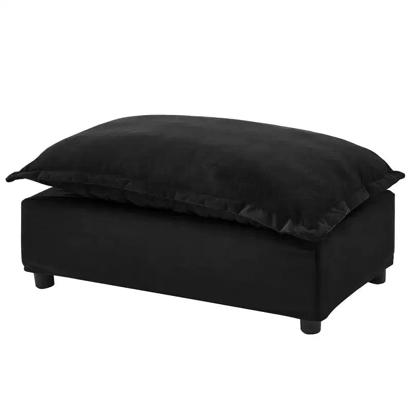 Chenille Armchair Sofa with Movable Ottoman, Wide Seat, Curved Armrests and Soft Pillows