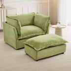 Chenille Armchair Sofa with Movable Ottoman, Wide Seat, Curved Armrests and Soft Pillows