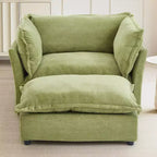 Chenille Armchair Sofa with Movable Ottoman, Wide Seat, Curved Armrests and Soft Pillows