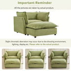 Chenille Armchair Sofa with Movable Ottoman, Wide Seat, Curved Armrests and Soft Pillows