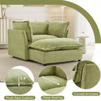 Chenille Armchair Sofa with Movable Ottoman, Wide Seat, Curved Armrests and Soft Pillows