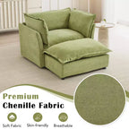 Chenille Armchair Sofa with Movable Ottoman, Wide Seat, Curved Armrests and Soft Pillows