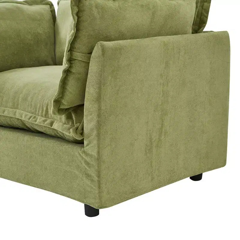 Chenille Armchair Sofa with Movable Ottoman, Wide Seat, Curved Armrests and Soft Pillows