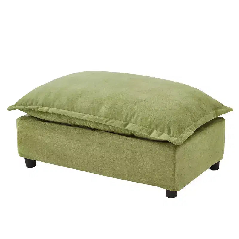 Chenille Armchair Sofa with Movable Ottoman, Wide Seat, Curved Armrests and Soft Pillows