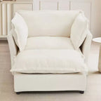 Chenille Armchair Sofa with Movable Ottoman, Wide Seat, Curved Armrests and Soft Pillows