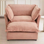 Chenille Armchair Sofa with Movable Ottoman, Wide Seat, Curved Armrests and Soft Pillows