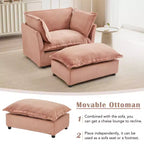 Chenille Armchair Sofa with Movable Ottoman, Wide Seat, Curved Armrests and Soft Pillows