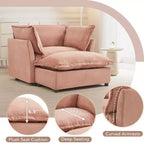Chenille Armchair Sofa with Movable Ottoman, Wide Seat, Curved Armrests and Soft Pillows