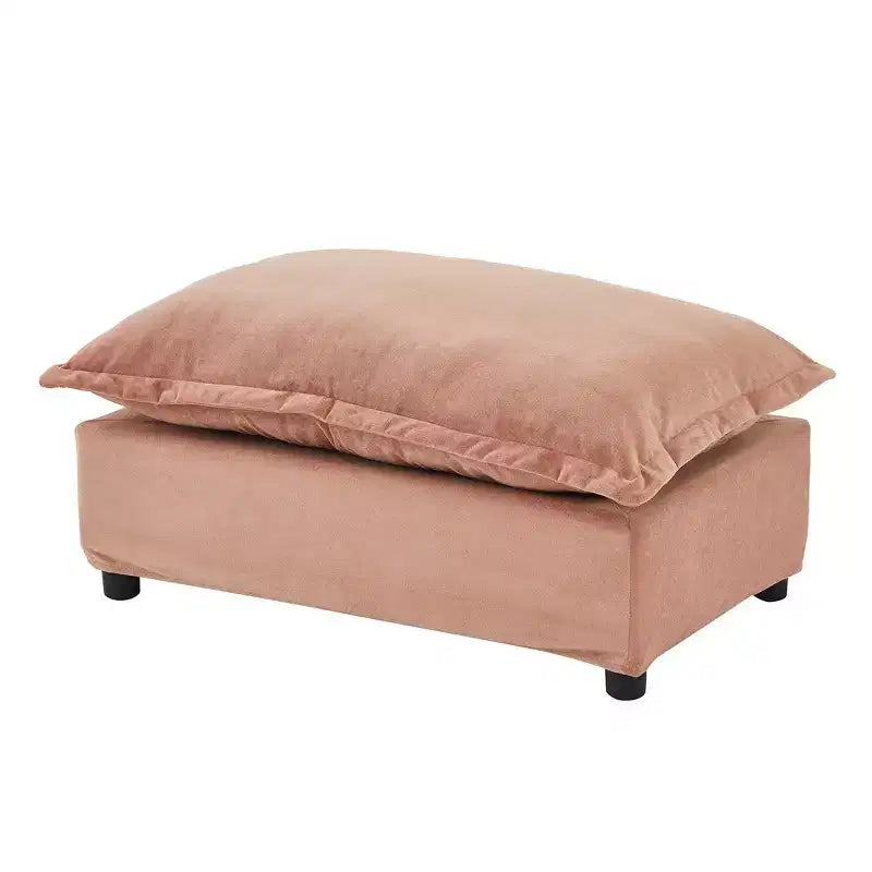 Chenille Armchair Sofa with Movable Ottoman, Wide Seat, Curved Armrests and Soft Pillows