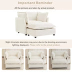 Chenille Armchair Sofa with Movable Ottoman, Wide Seat, Curved Armrests and Soft Pillows