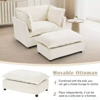 Chenille Armchair Sofa with Movable Ottoman, Wide Seat, Curved Armrests and Soft Pillows