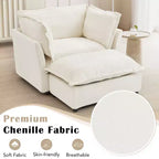 Chenille Armchair Sofa with Movable Ottoman, Wide Seat, Curved Armrests and Soft Pillows