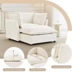 Chenille Armchair Sofa with Movable Ottoman, Wide Seat, Curved Armrests and Soft Pillows
