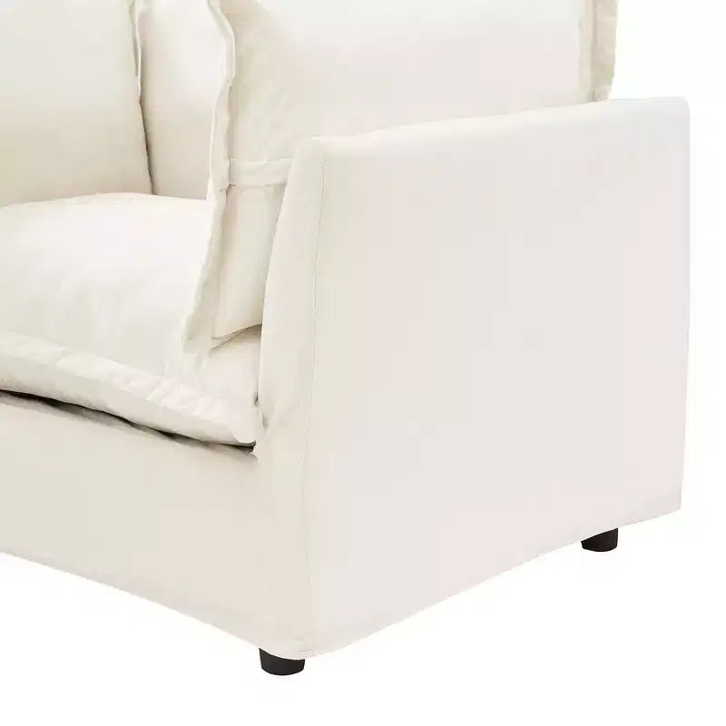 Chenille Armchair Sofa with Movable Ottoman, Wide Seat, Curved Armrests and Soft Pillows