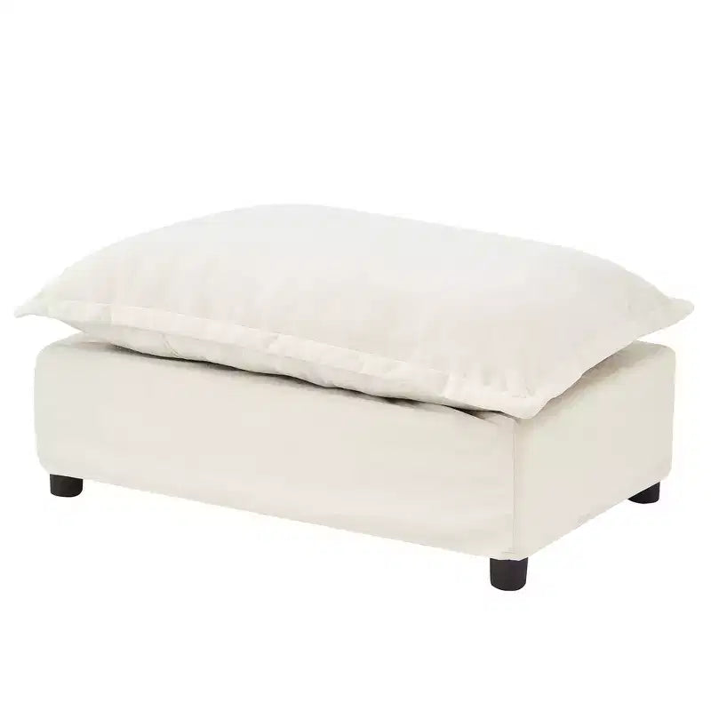 Chenille Armchair Sofa with Movable Ottoman, Wide Seat, Curved Armrests and Soft Pillows