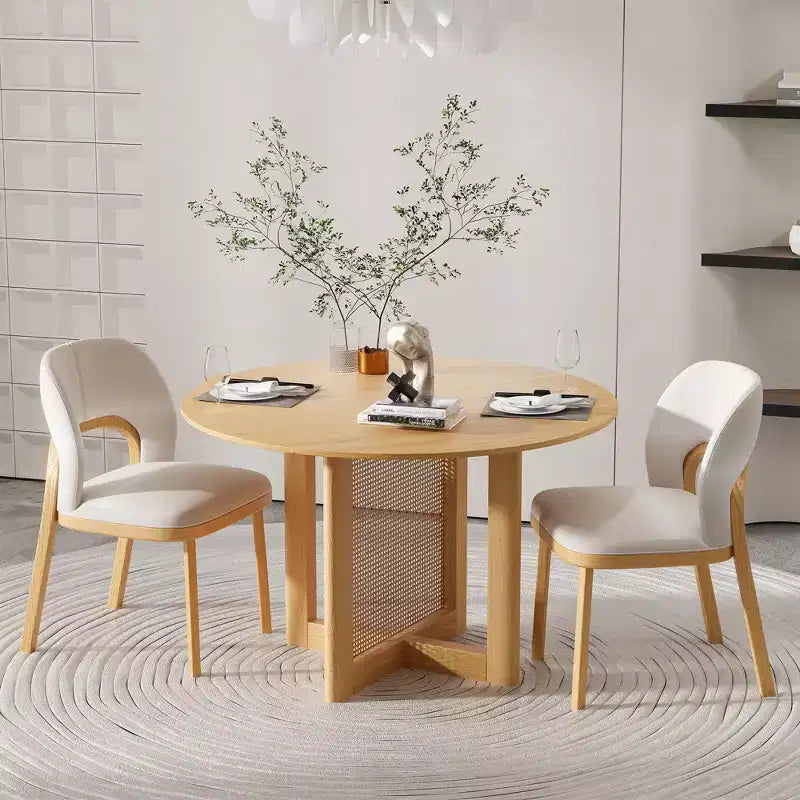 46 x 46 Farmhouse Kitchen Dining Room Table Furniture Round Oak Kitchen Table with Rattan Woven Legs for Kitchen Bar Living Room