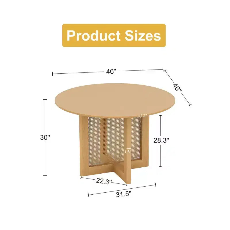 46 x 46 Farmhouse Kitchen Dining Room Table Furniture Round Oak Kitchen Table with Rattan Woven Legs for Kitchen Bar Living Room