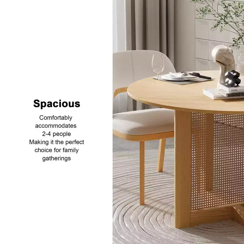 46 x 46 Farmhouse Kitchen Dining Room Table Furniture Round Oak Kitchen Table with Rattan Woven Legs for Kitchen Bar Living Room