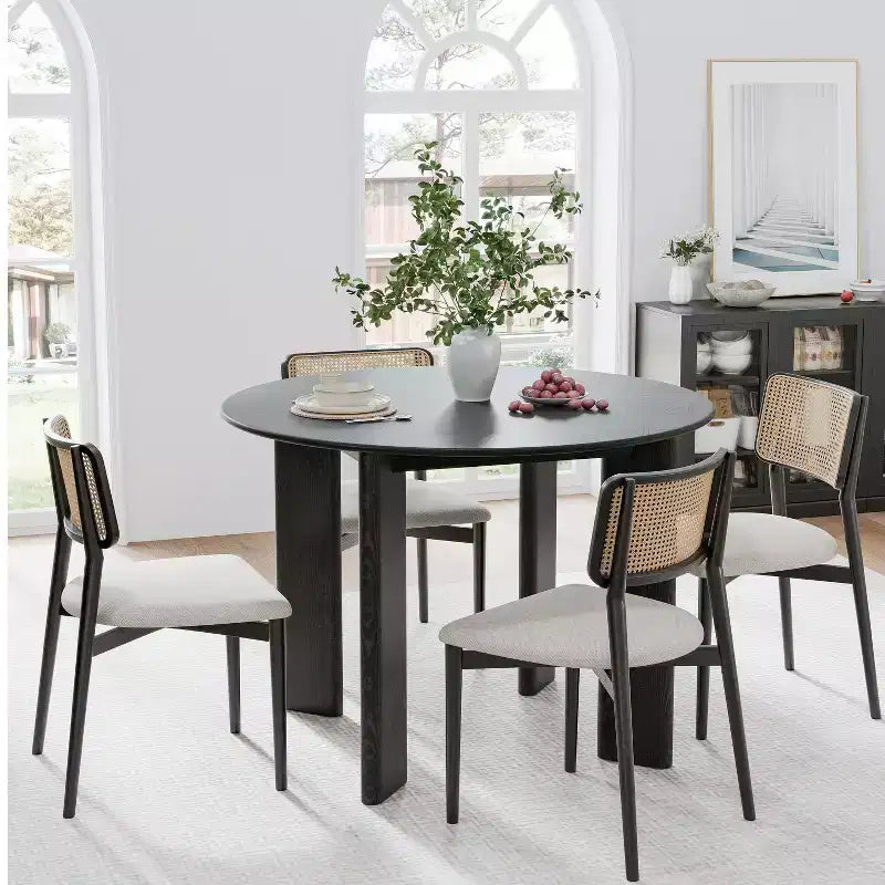 42 Black Solid Wood Farmhouse Dining Table Round Wood Top for Modern Dining Rooms & Family Gatherings