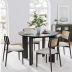 42 Black Solid Wood Farmhouse Dining Table Round Wood Top for Modern Dining Rooms & Family Gatherings