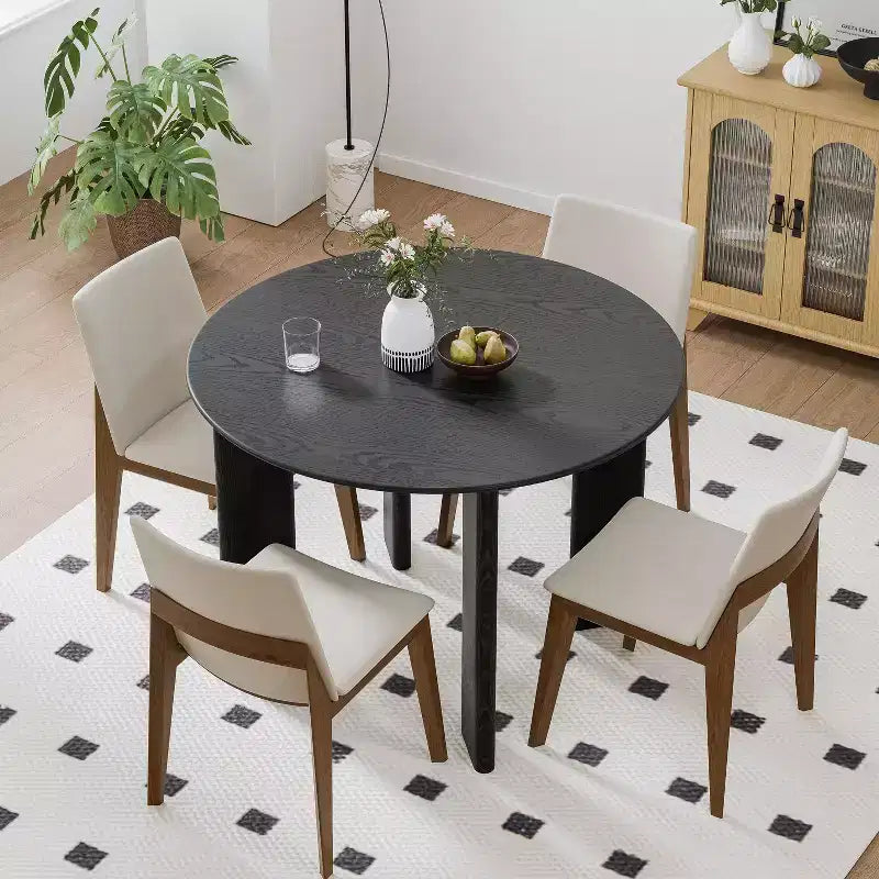 42 Black Solid Wood Farmhouse Dining Table Round Wood Top for Modern Dining Rooms & Family Gatherings