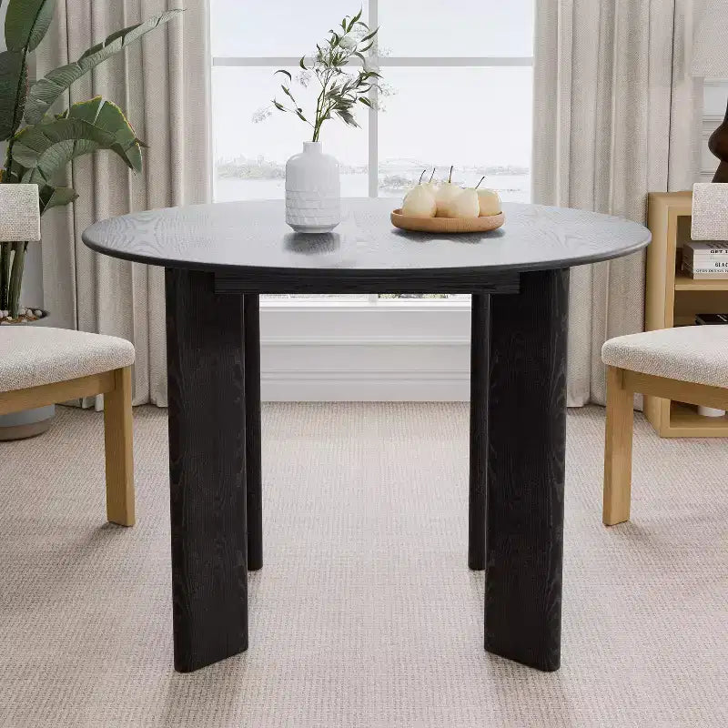 42 Black Solid Wood Farmhouse Dining Table Round Wood Top for Modern Dining Rooms & Family Gatherings