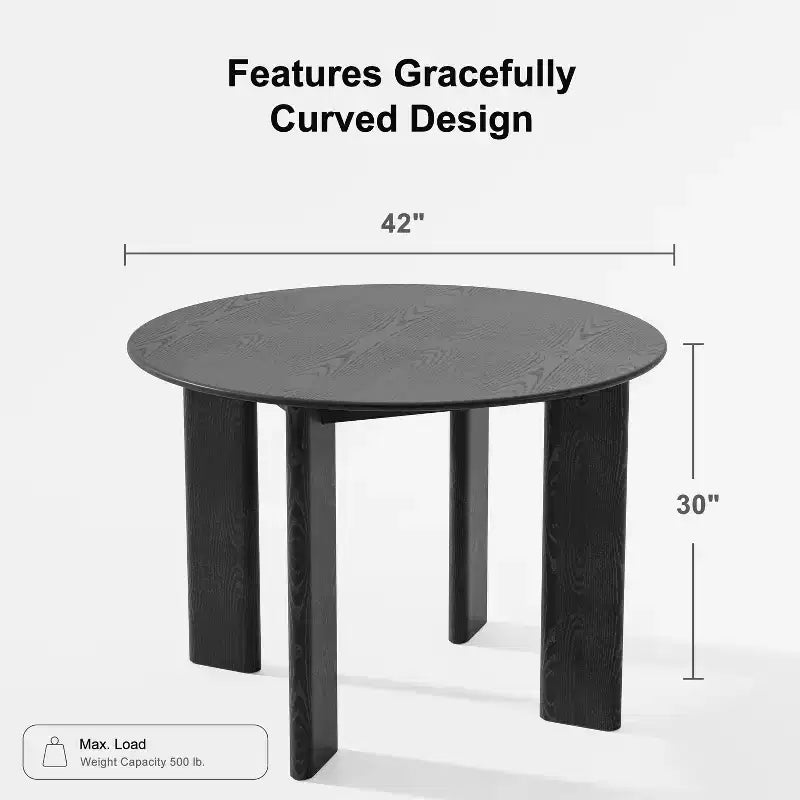 42 Black Solid Wood Farmhouse Dining Table Round Wood Top for Modern Dining Rooms & Family Gatherings