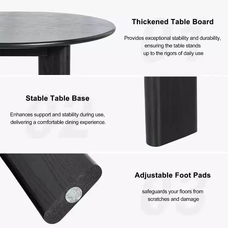 42 Black Solid Wood Farmhouse Dining Table Round Wood Top for Modern Dining Rooms & Family Gatherings