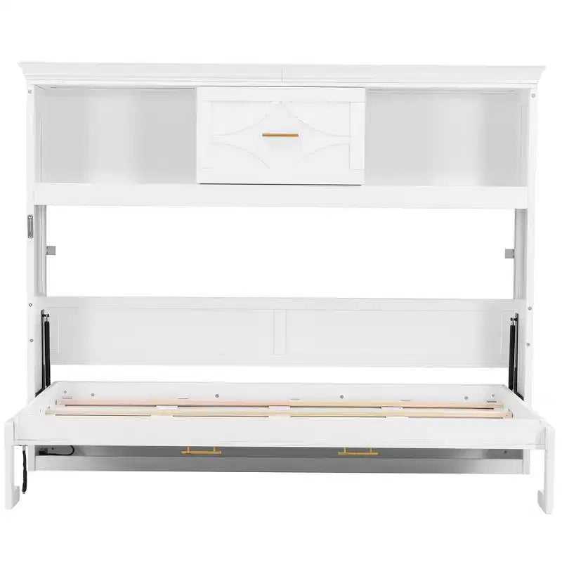 Wood Twin Size Murphy Bed with Charging Station and a Drawer