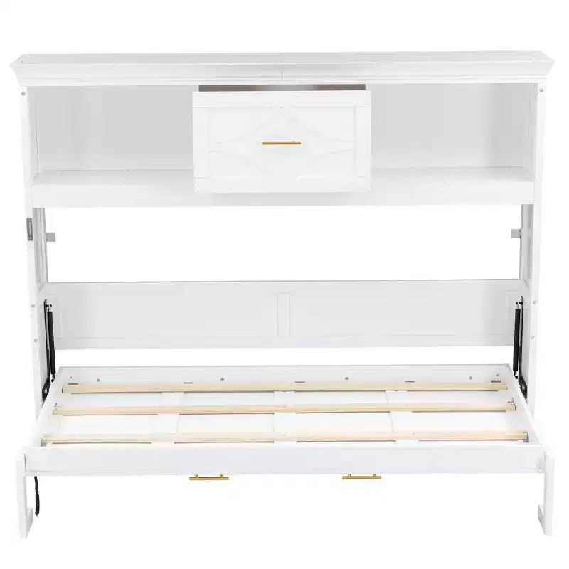 Wood Twin Size Murphy Bed with Charging Station and a Drawer