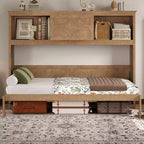 Wood Twin Size Murphy Bed with Charging Station and a Drawer