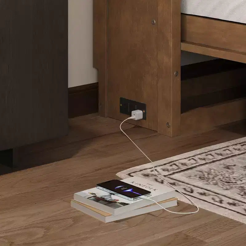 Wood Twin Size Murphy Bed with Charging Station and a Drawer