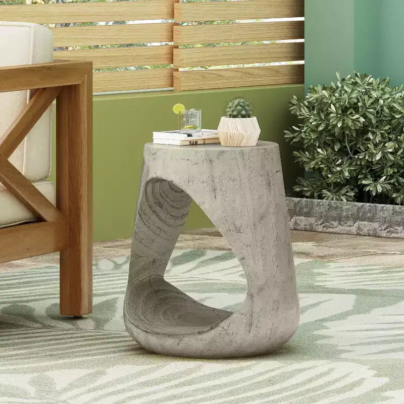 Hollow Console Table Wood Like Texture Gray Color for Living Room