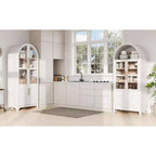 71 Wood Arched Kitchen Pantry Cabinet with 2 Drawers, Kitchen Storage Cabinets with Glass Door, Tall Cupboard for Kitchen/Dining Room