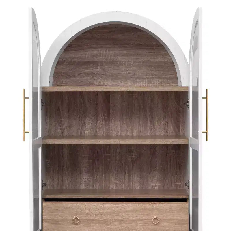 71 Wood Arched Kitchen Pantry Cabinet with 2 Drawers, Kitchen Storage Cabinets with Glass Door, Tall Cupboard for Kitchen/Dining Room