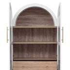 71 Wood Arched Kitchen Pantry Cabinet with 2 Drawers, Kitchen Storage Cabinets with Glass Door, Tall Cupboard for Kitchen/Dining Room
