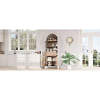 71 Wood Arched Kitchen Pantry Cabinet with 2 Drawers, Kitchen Storage Cabinets with Glass Door, Tall Cupboard for Kitchen/Dining Room