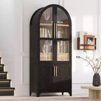 71 Wood Arched Kitchen Pantry Cabinet with 2 Drawers, Kitchen Storage Cabinets with Glass Door, Tall Cupboard for Kitchen/Dining Room