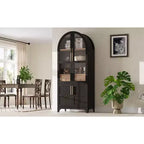 71 Wood Arched Kitchen Pantry Cabinet with 2 Drawers, Kitchen Storage Cabinets with Glass Door, Tall Cupboard for Kitchen/Dining Room
