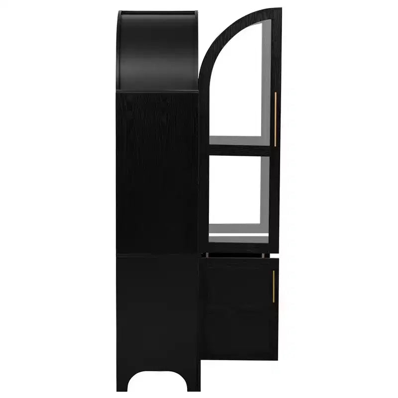 71 Wood Arched Kitchen Pantry Cabinet with 2 Drawers, Kitchen Storage Cabinets with Glass Door, Tall Cupboard for Kitchen/Dining Room