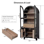 71 Wood Arched Kitchen Pantry Cabinet with 2 Drawers, Kitchen Storage Cabinets with Glass Door, Tall Cupboard for Kitchen/Dining Room