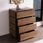 32 Modern 4-Drawer Dresser - Vertical Storage Chest with Walnut Wood Finish - Minimalist Handle-less Design for Small Spaces