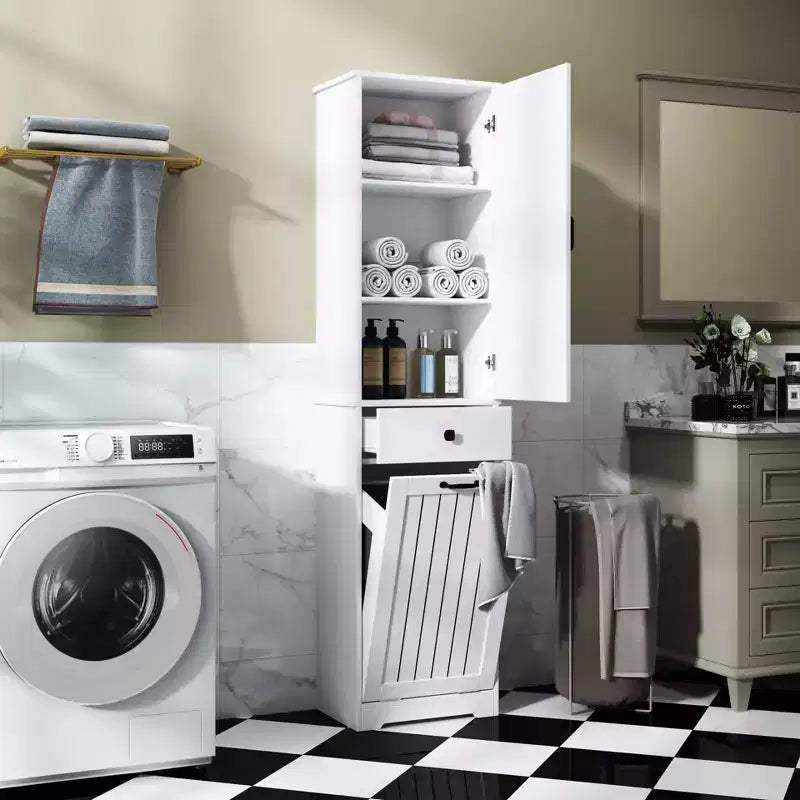 Bathroom Storage Cabinet Laundry Cabinet with 1 Storage Cabinet and 1 Drawer, White