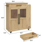 Kitchen Island Cart with Storage, Mobile Rolling Island with Glass Cabinet Doors & Spice Rack for Dining Room & Kitchen, Natural