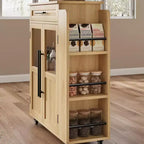 Kitchen Island Cart with Storage, Mobile Rolling Island with Glass Cabinet Doors & Spice Rack for Dining Room & Kitchen, Natural